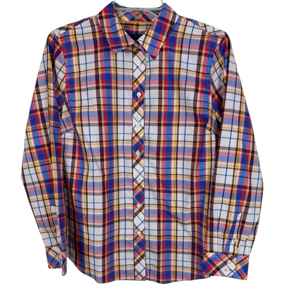 Talbots Classic Cotton Button Down Shirt Plaid Multicolor Pink Blue Size MP